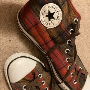 Converse High-Top Sneakers - Red and Brown Plaid